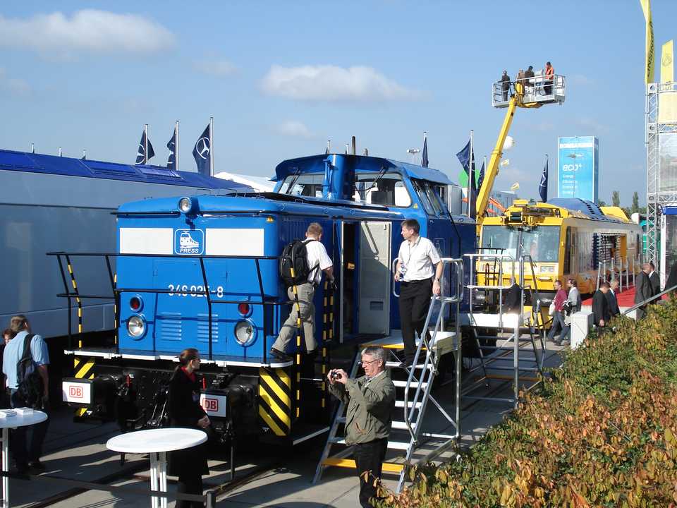 V60 346 025-8 der Eisenbahn-Bau- und Betriebsgesellschaft Pressnitztalbahn mbH auf der Innotrans 2008 in Berlin.