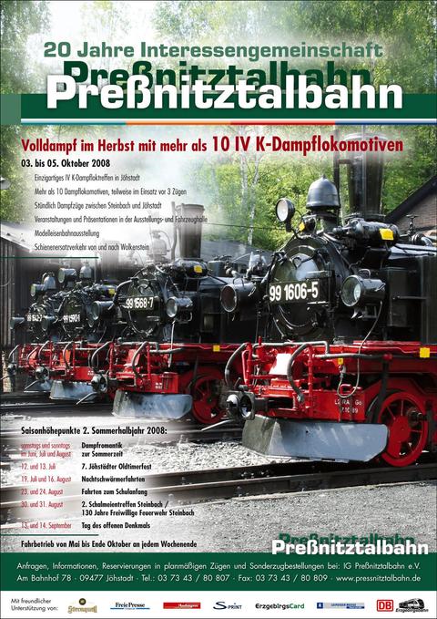 Veranstaltungsanklündigung 3. bis 5. Oktober 2008: Volldampf im Herbst mit mehr als 10 IV K-Dampflokomotiven