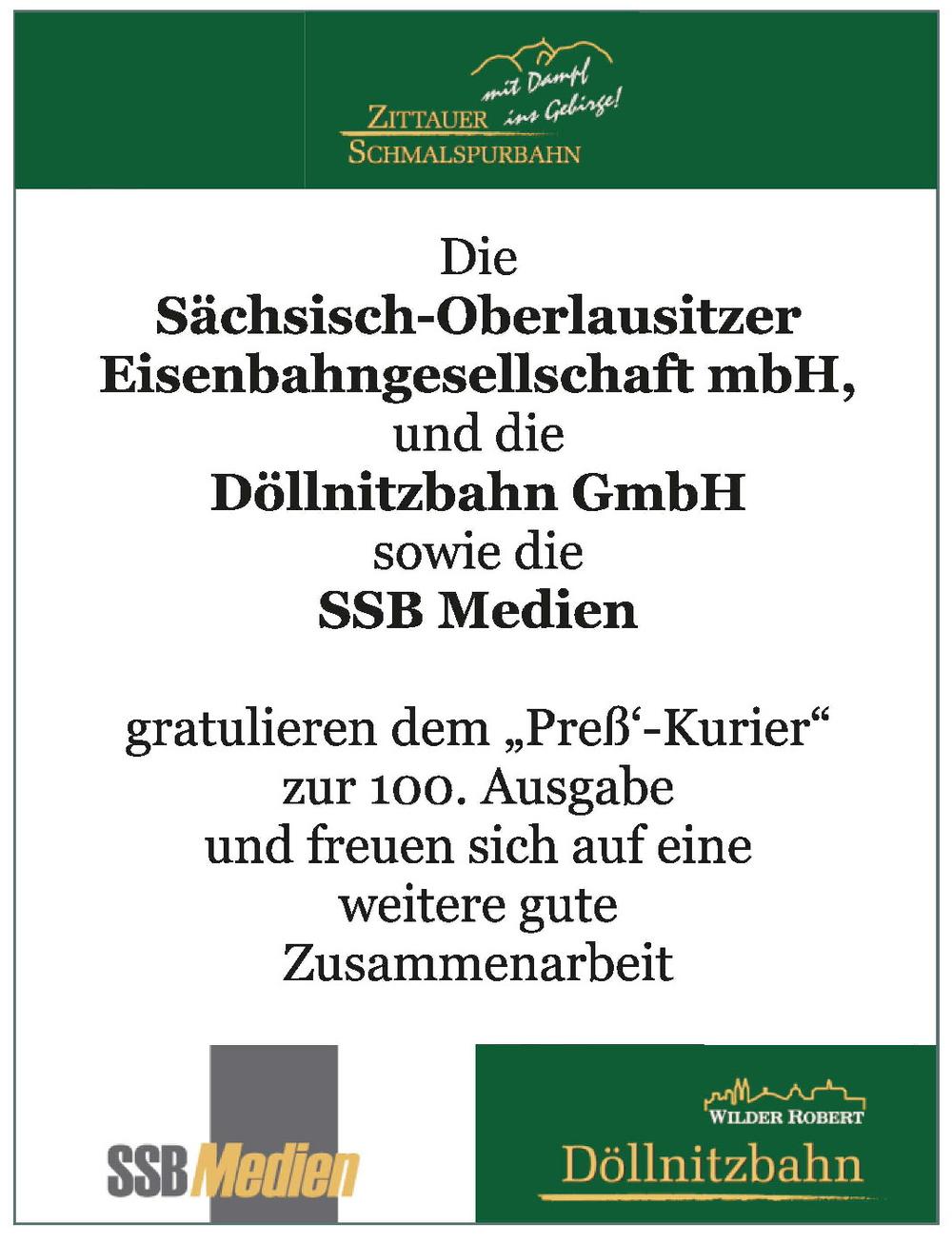 Gruss von SOEG, Döllnitzbahn und SSB Medien.