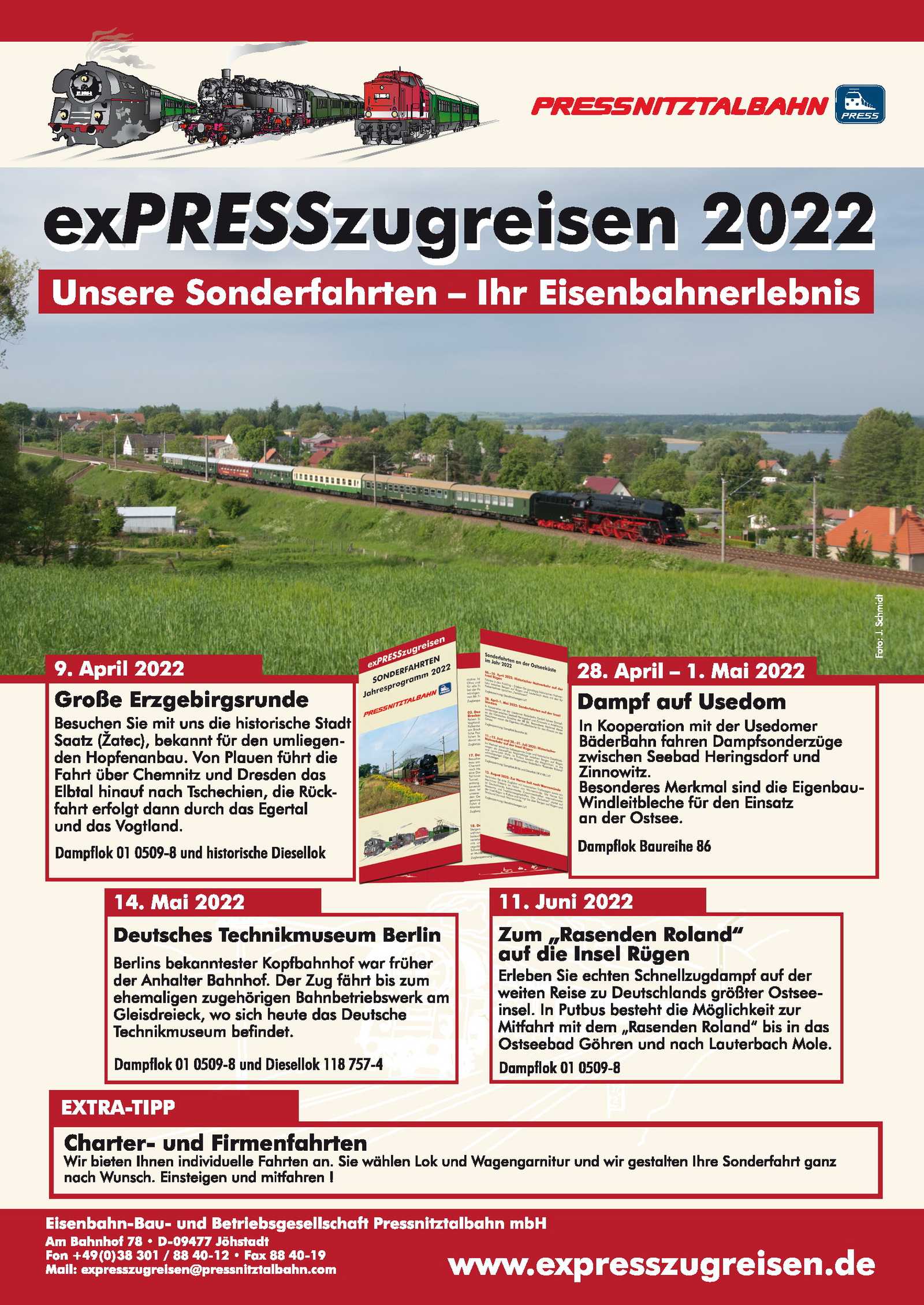Veranstaltungsankündigung exPRESSzugreisen 2022 - Unsere Sonderfahrten - Ihr Eisenbahnerlebnis