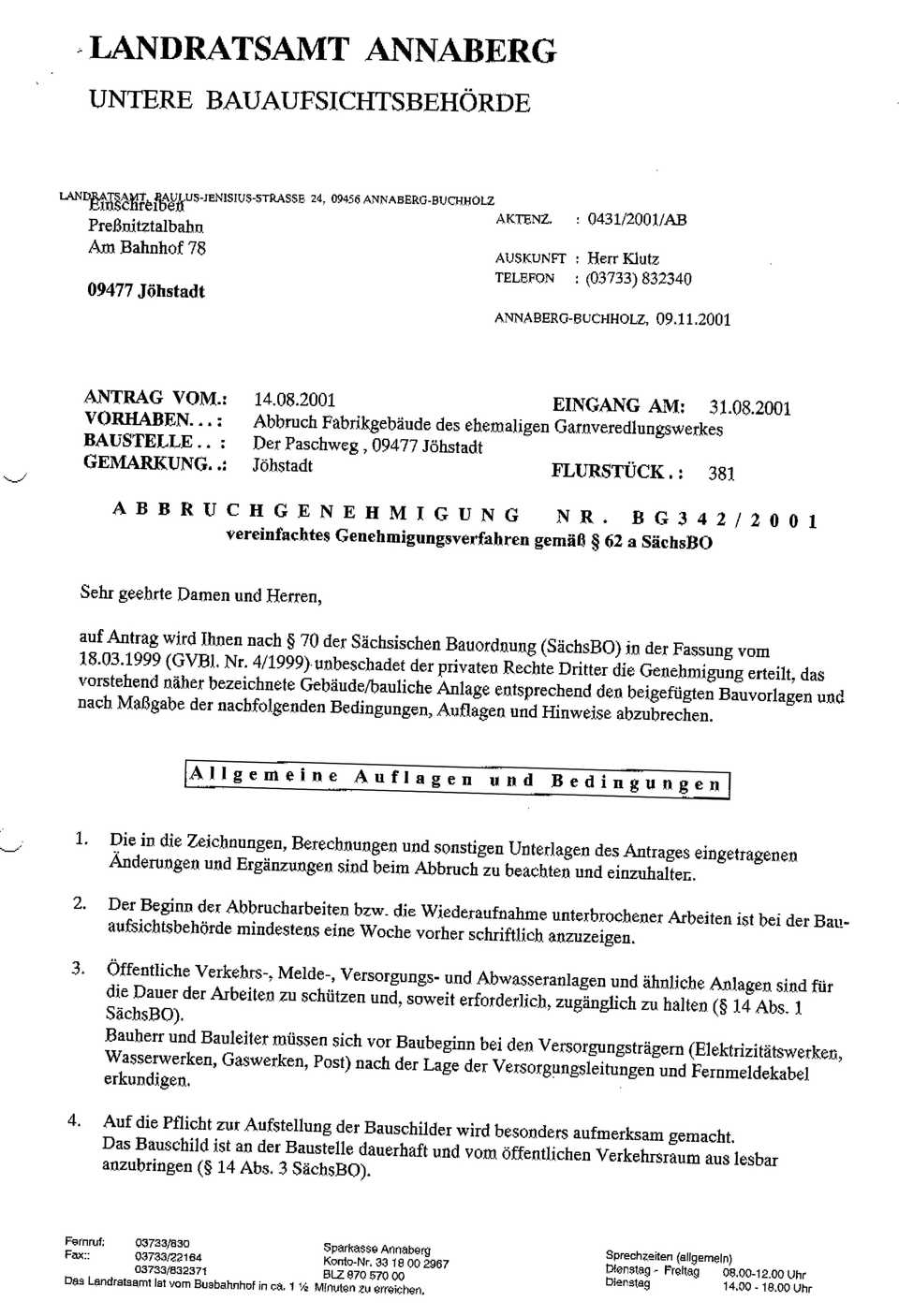 Abbruchgenehmigung des Landratsamtes Annaberg