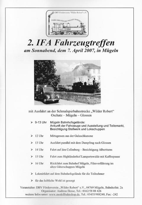Veranstaltungsankündigung 7. April 2007: 2. IFA Fahrzeugtreffen in Mügeln