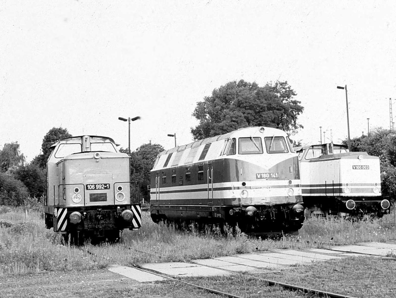 Mit V180 141 und V100 003 repräsentierte 106 992 beim Bw-Fest in Engelsdorf die Diesellokomotiven der Reichsbahnzeit.