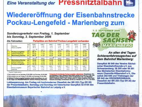Fahrplan und Ankündigung der Dampfzugfahrten zum Tag der Sachsen in Marienberg