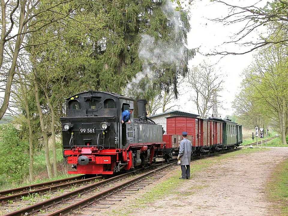 Am 6. Mai bespannte 99 561 Güterzüge, so auch diesen GmP, der hier in Brünkendorf rangiert wird.