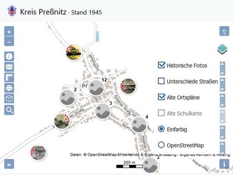 Aus der Karte vom Kreis Preßnitz wird hier der Ausschnitt der Stadt Preßnitz gezeigt