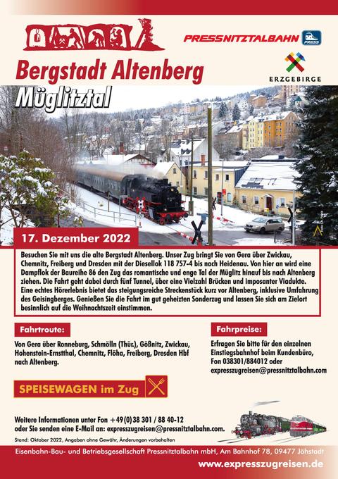 Veranstaltungsankündigung 17. Dezember 2022: Bergstadt Altenberg / Müglitztal