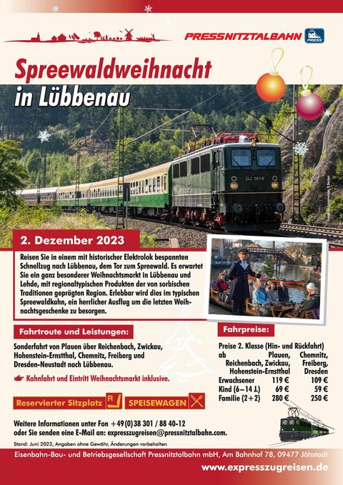 Veranstaltungsankündigung 2. Dezember 2023: Spreewaldweihnacht in Lübbenau