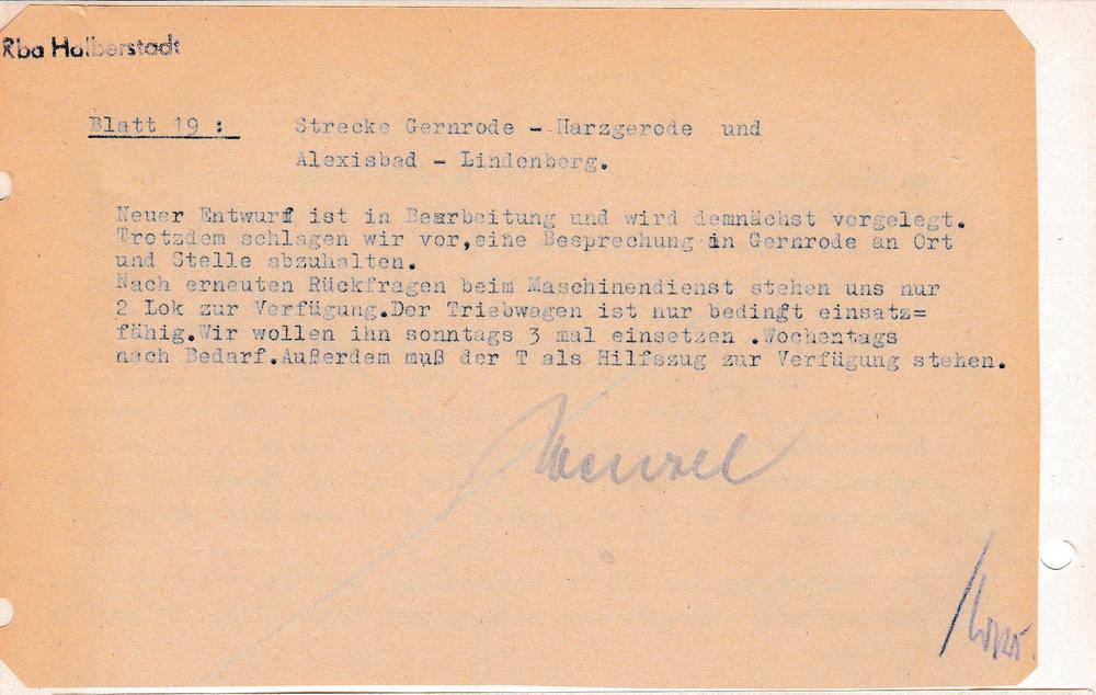 Wortlaut des Schreibens vom Reichsbahnamt Halberstadt an die RBD vom 2. Mai1951