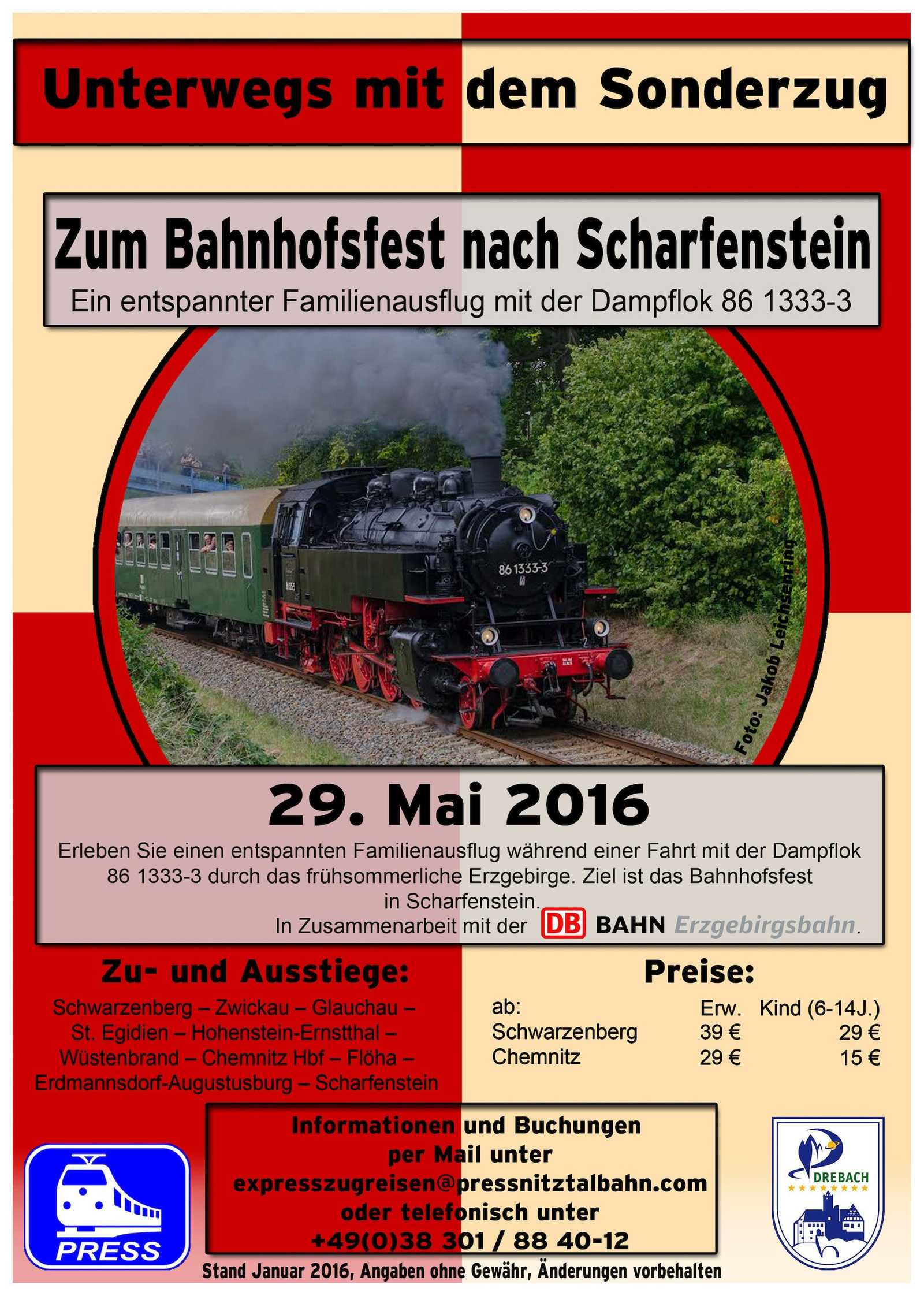 Veranstaltungsankündigung "Zum Bahnhofsfest nach Scharfenstein"